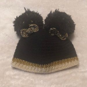 Handmade Knit Black & Leopard Beanie